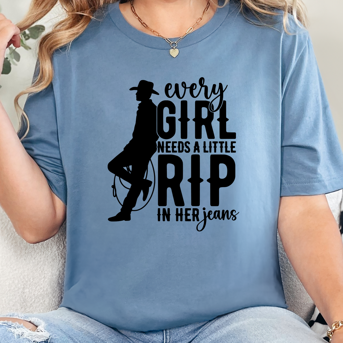 A Little Rip in her Jeans Graphic Tee