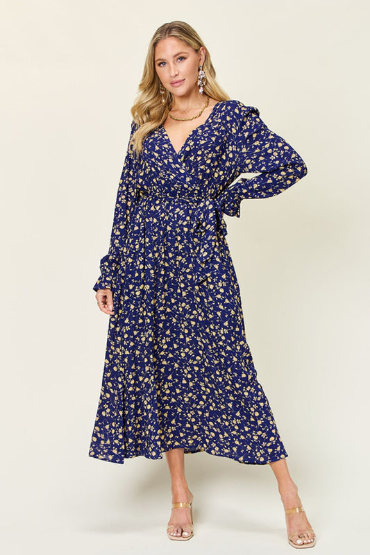 Double Take Tie Back Flounce Sleeve Dress