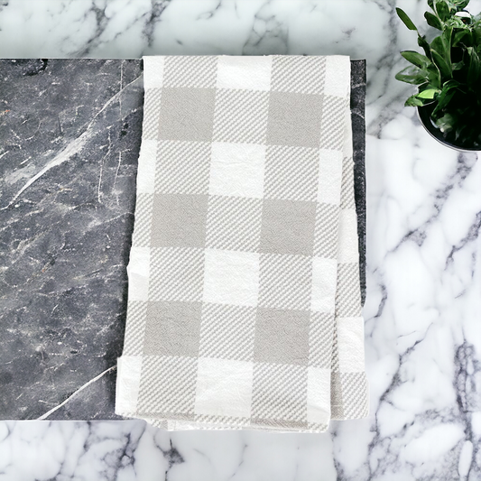 Buffalo Check Tea Hand Towel - Cotton Kitchen Tea Towel, Grey Black White