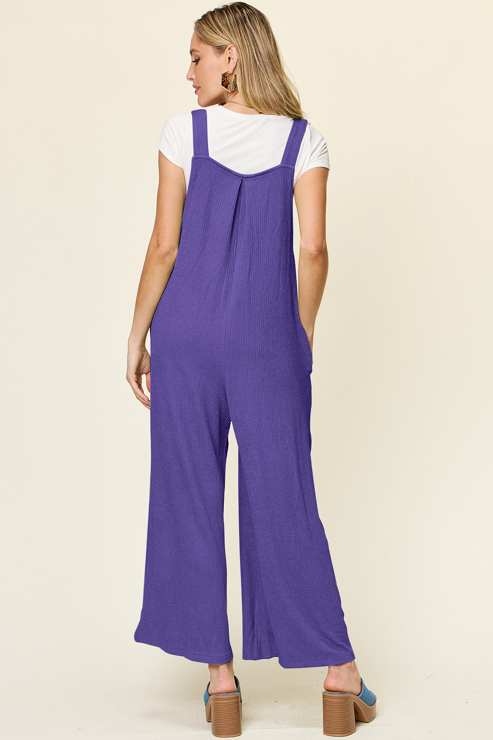 Double Take Texture Sleeveless Wide Leg Overall