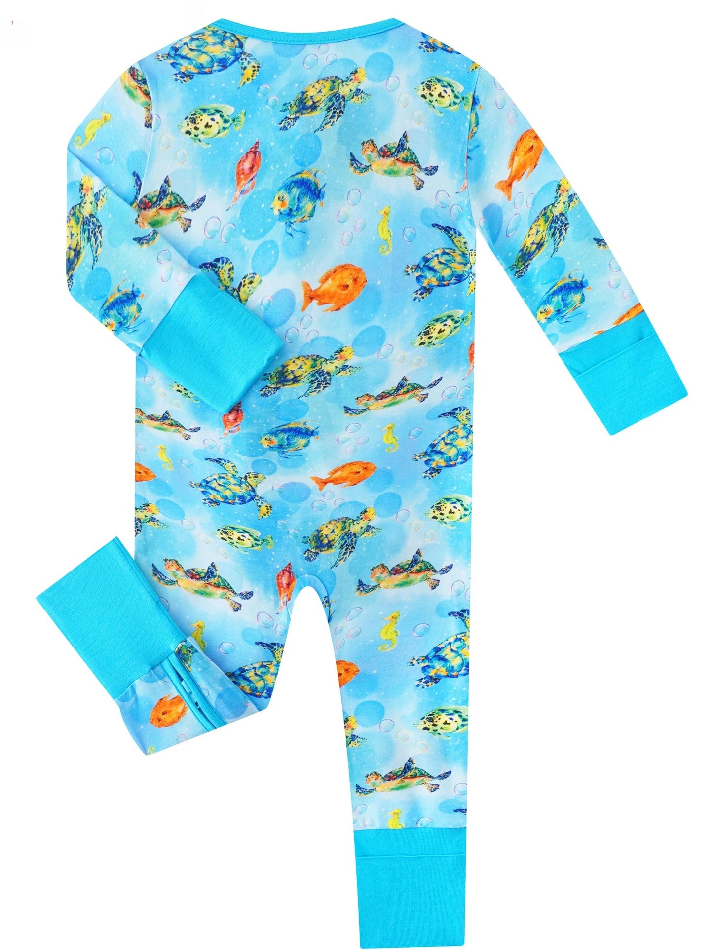 PoshTOT Little Sea turtle Bamboo Baby Convertible Zippy Romper