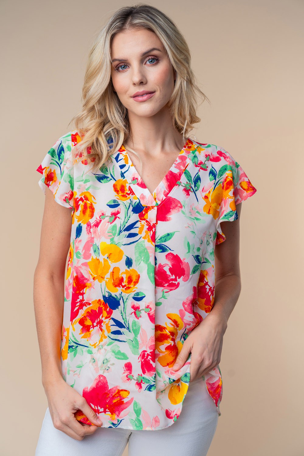 White Birch Short Sleeve Floral Woven Top