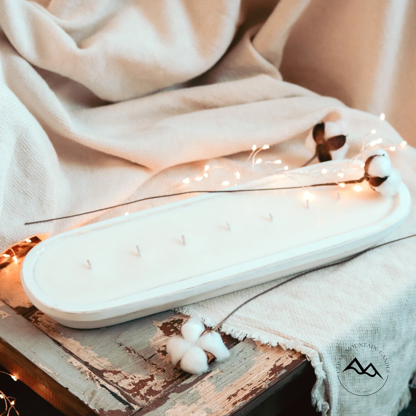 Starfruit & Mandarin - 7 Wick White Wood Dough Bowl Candle