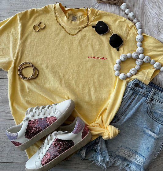 Butter Dainty Mama Embroidered Graphic Tee