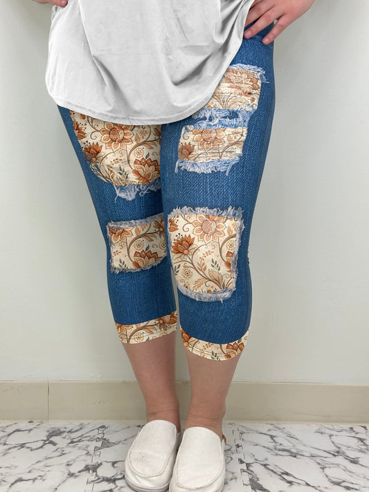 Neutral Floral Denim Capri w/ Pockets | PREORDER CLOSES 2/24, ETA APRIL