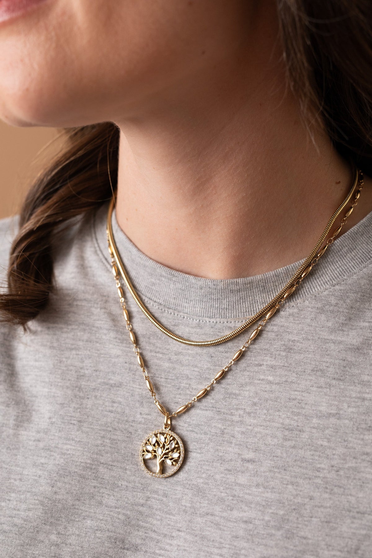 Round Herringbone Charm & Layering Necklace