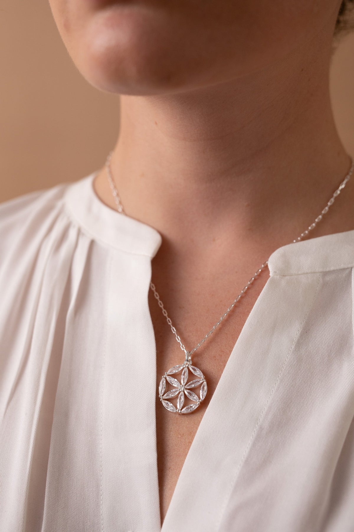 Faith and Family Rosette Pendant Necklace