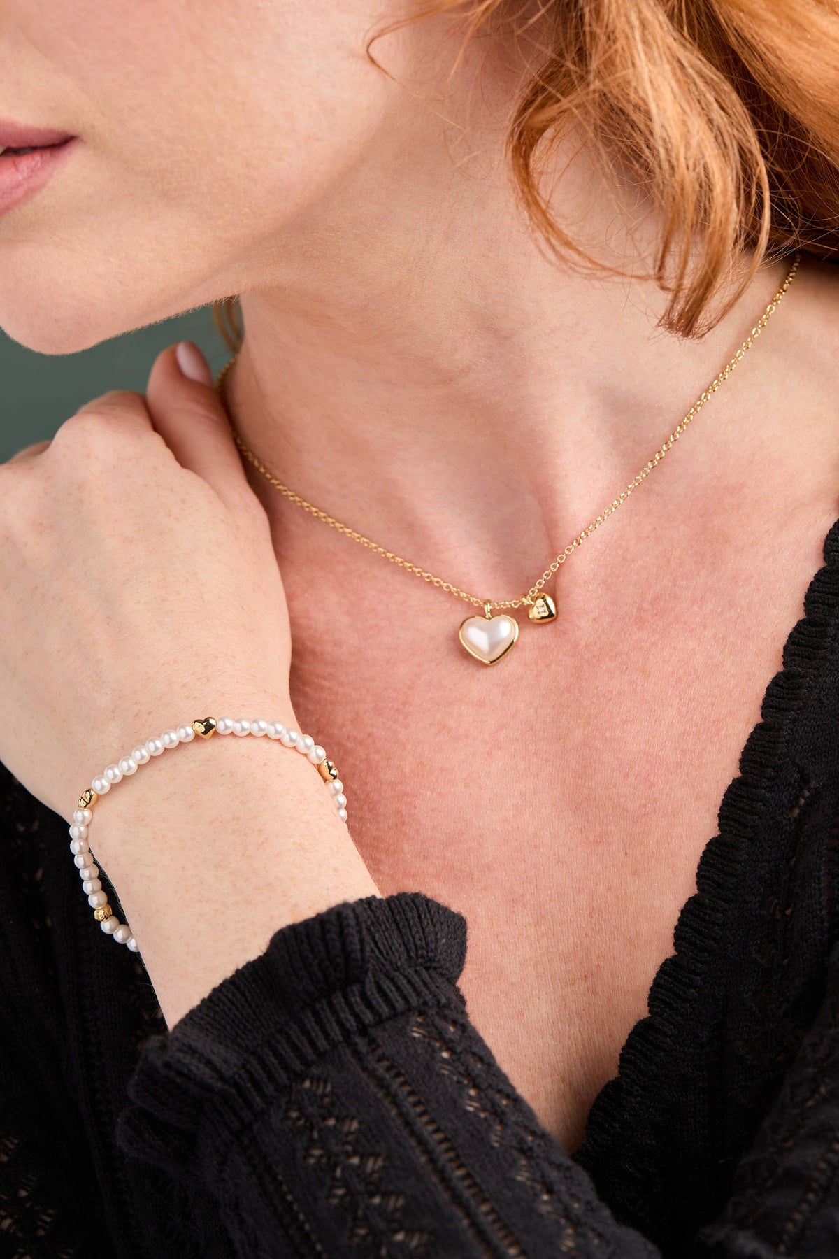 Heart and Pearl Stretch Bracelet