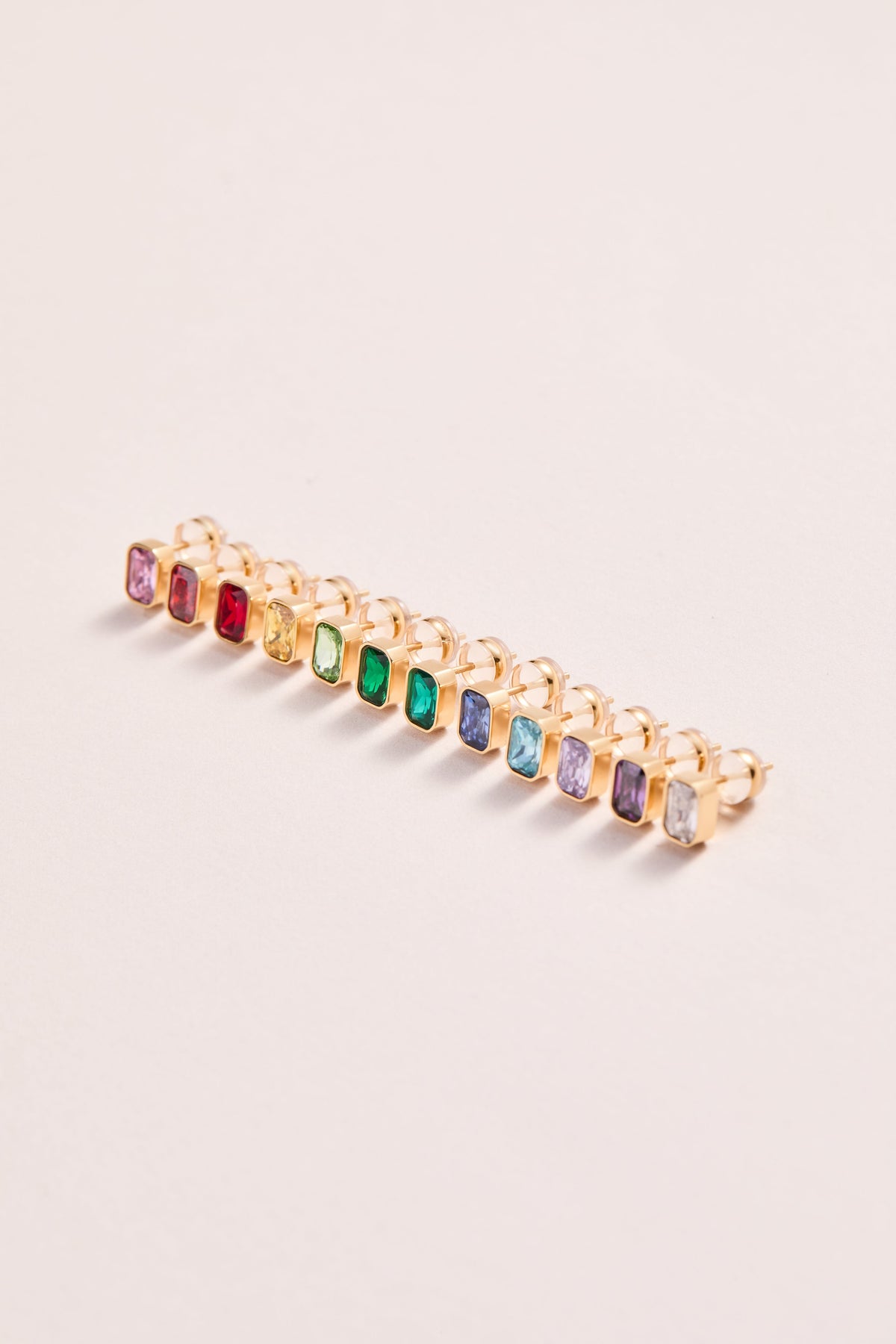February Emerald-Cut Birthstone Stud Earrings