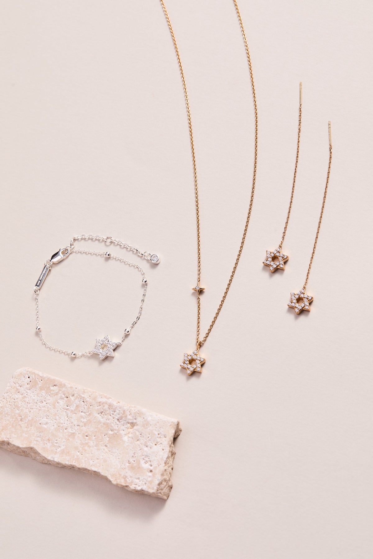 Star of David Delicate Pave Beaded Chain Bracelet