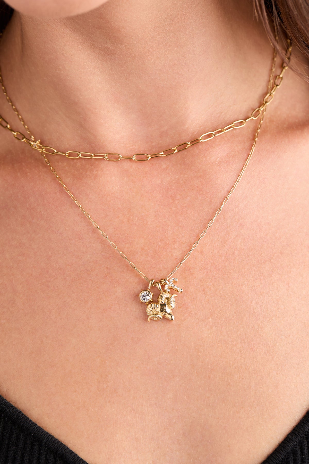 Aries Zodiac Charm Cluster Necklace