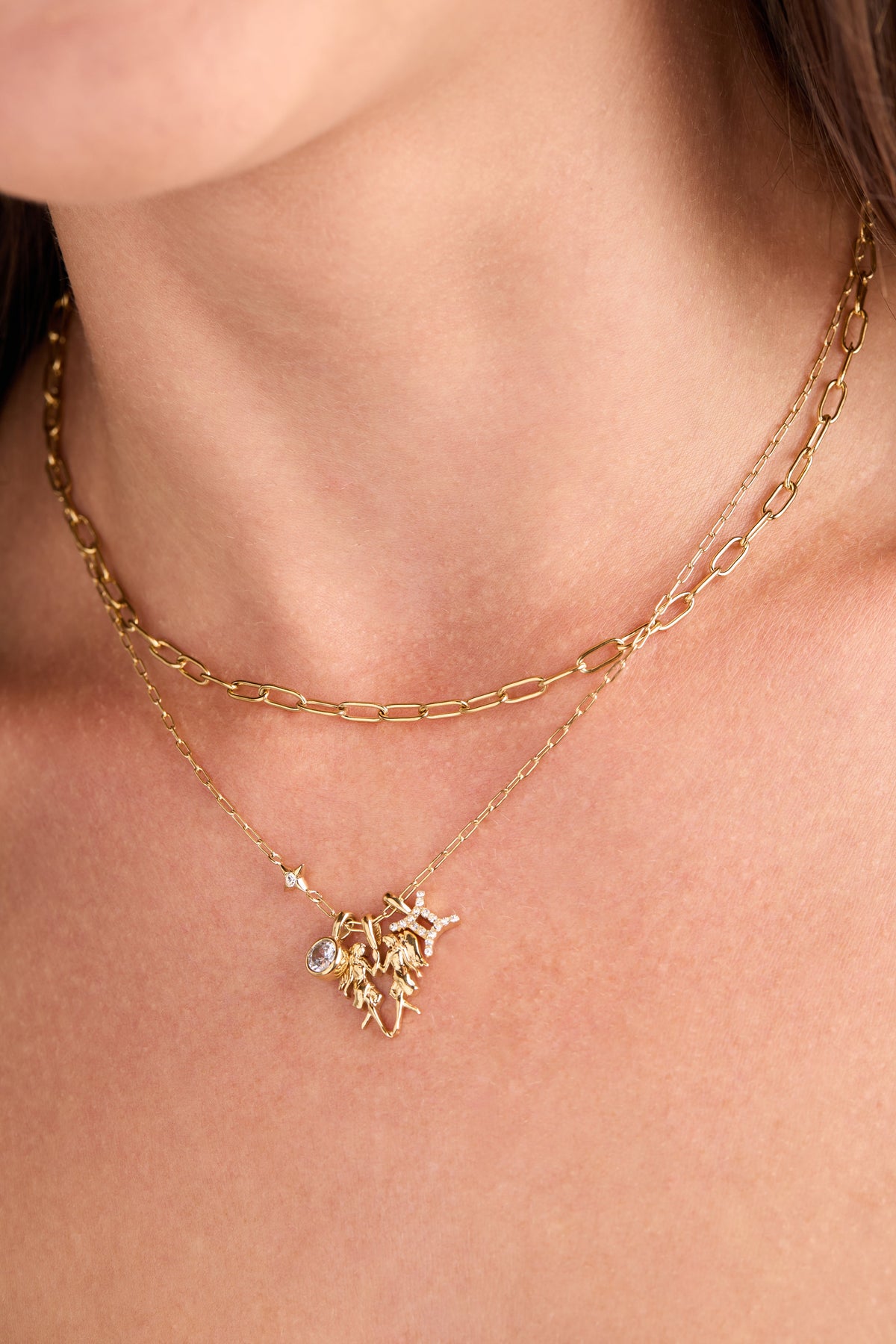 Gemini Zodiac Charm Cluster Necklace