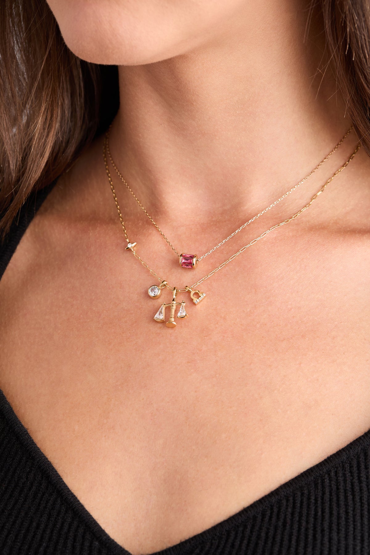 Libra Zodiac Charm Cluster Necklace