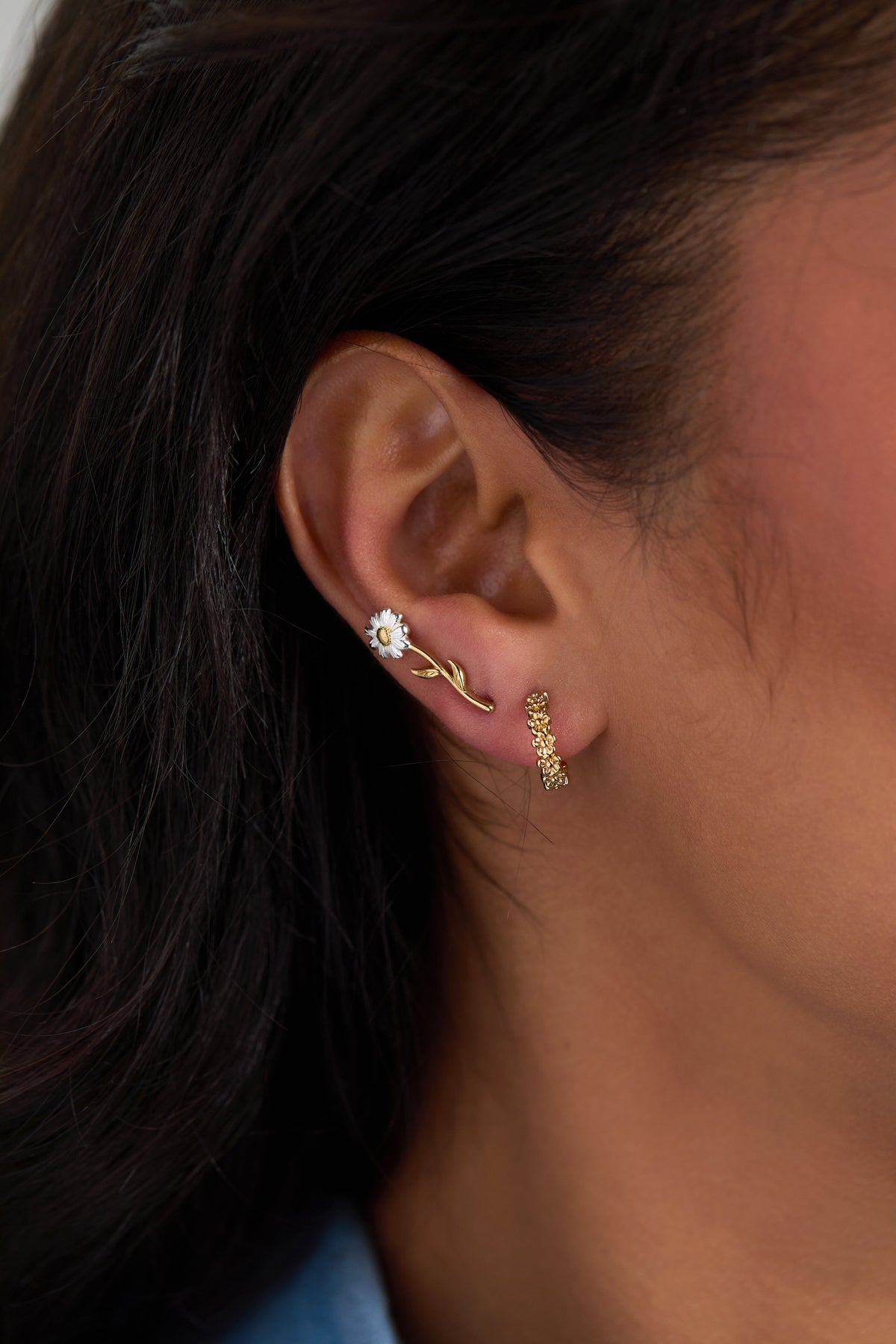 Daisy Flower Stud and Huggie Hoop Earring Set of 3