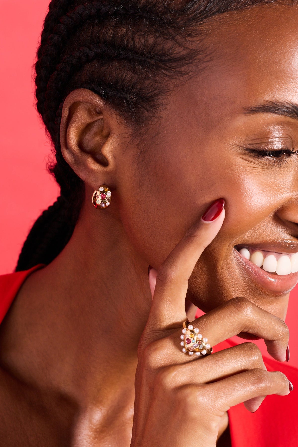 Gemstone Puffy Huggie Hoop Earrings