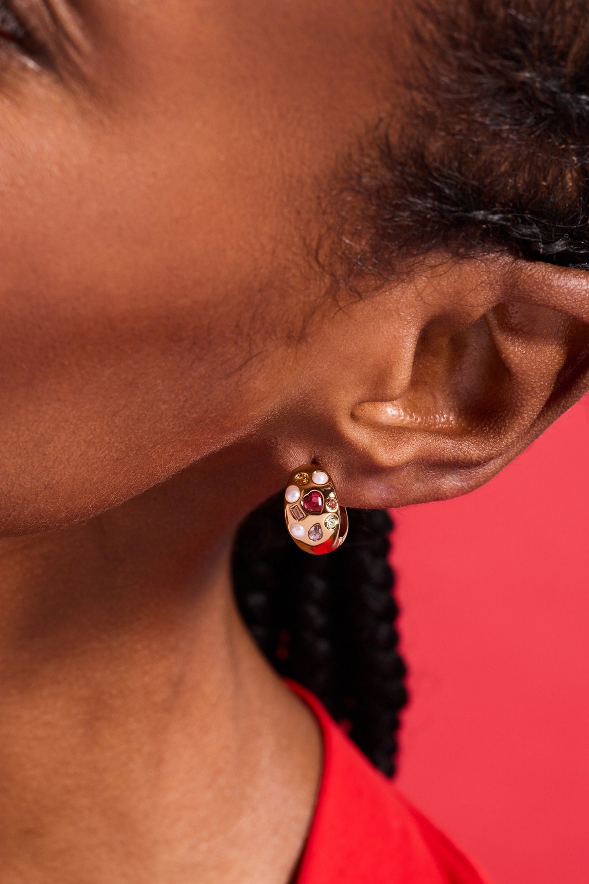 Gemstone Puffy Huggie Hoop Earrings