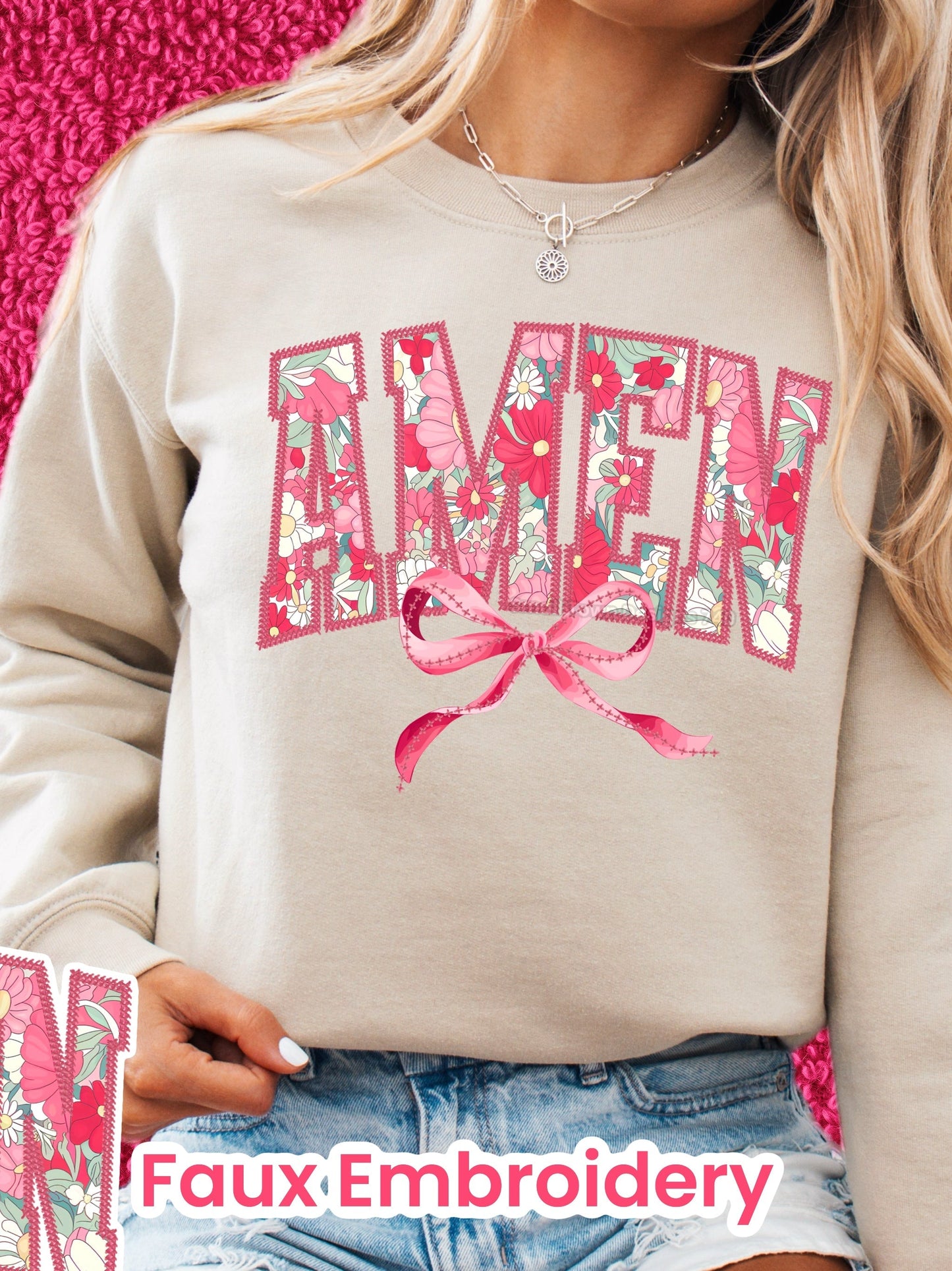 AMEN FAUX EMBROIDERY SWEATER