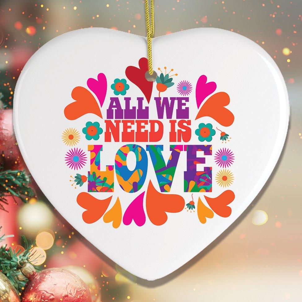 All We Need is Love Ornament, 1960s Hippy Psychedelic Style Christmas Decoration