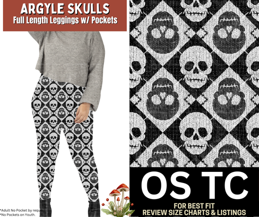 Argyle Skulls Leggings Choose Fleece or Traditional