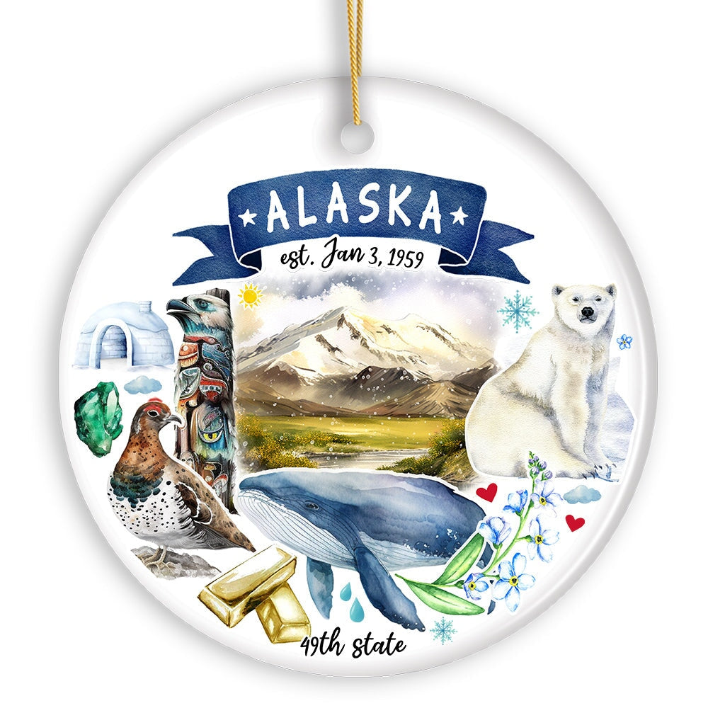 Artistic Alaska State Themes and Landmarks Christmas Ornament