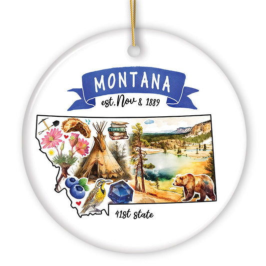 Artistic Montana State Themes and Landmarks Christmas Ornament
