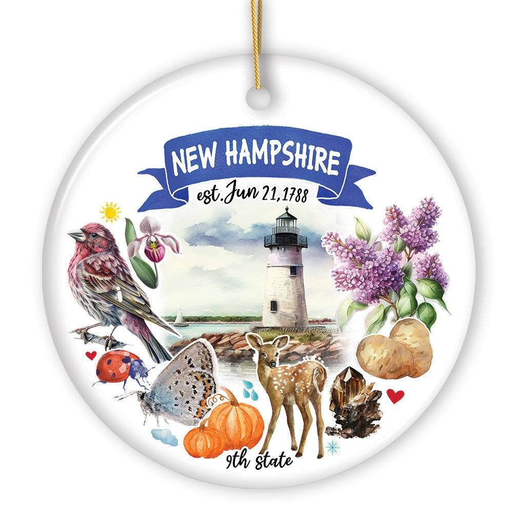 Artistic New Hampshire State Themes and Landmarks Christmas Ornament