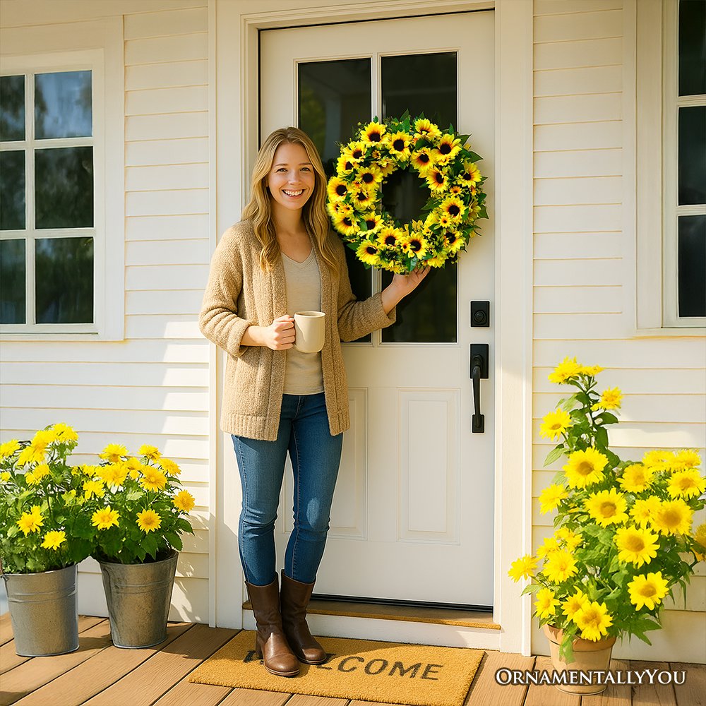 Sunflower Wreath for Front Door or Home, 20 Inches