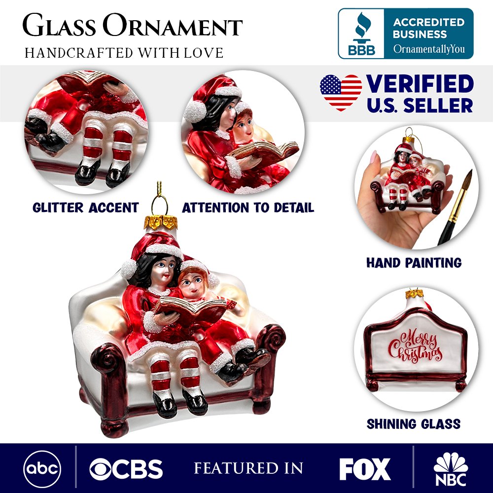 Charming Kids on the Couch Glass Christmas Ornament, Sentimental Holiday Tree Decor