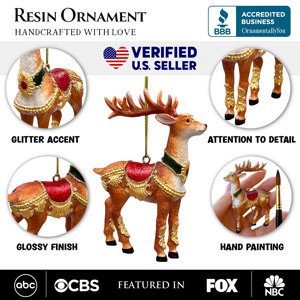 Majestic Deer in Gold Armor Ornament, Regal Christmas Tree Decor