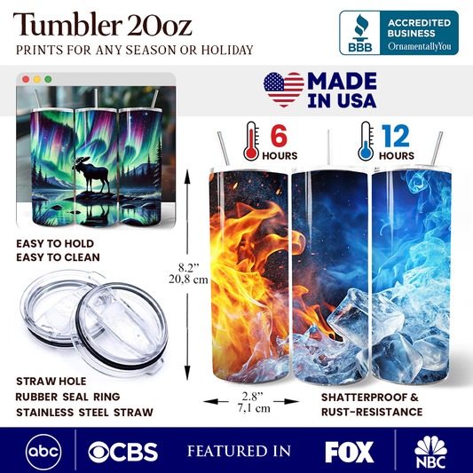 Majestic Moose Under Northern Lights 20oz Personalized Tumbler With Lid and Stainless Steel Straw