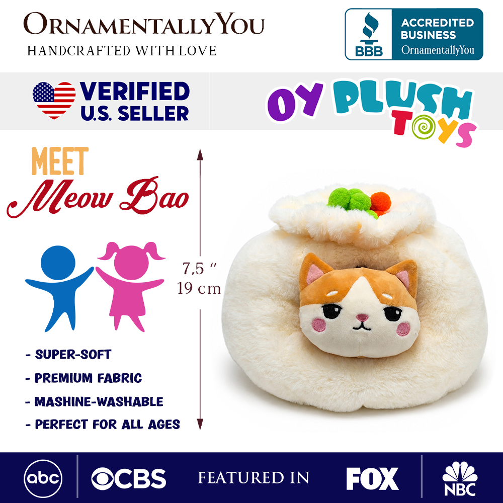 Meow Bao the Dumpling Kitty Plushie Set, 7.5" Adorable Soup Dumpling Stuffed Animal Toy for Kids