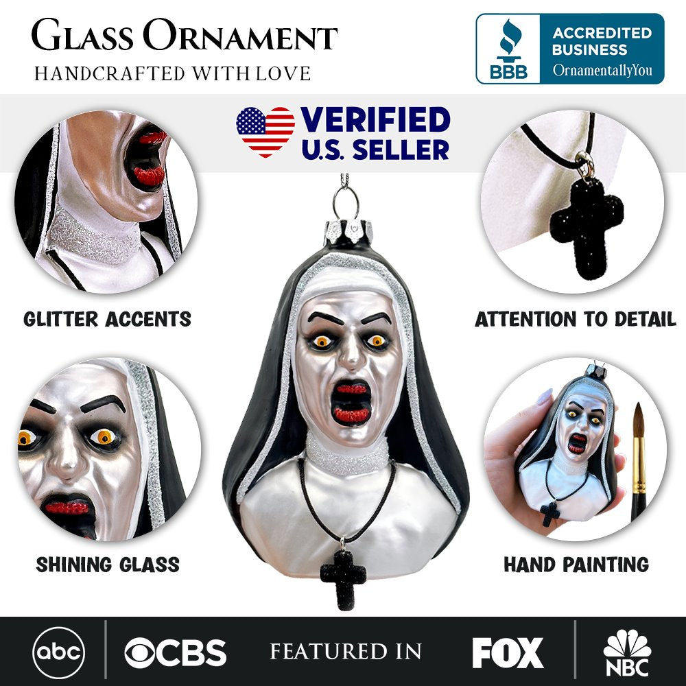 Spooky Decor Creepy Nun Themed Glass Ornament, Halloween Gothic Horror Tree Decoration