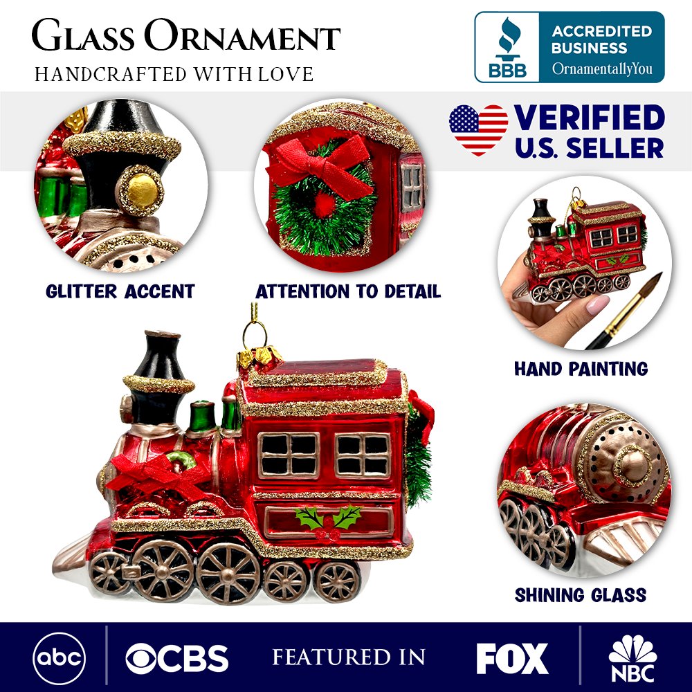 Vintage Holiday Express Train Glass Christmas Ornament