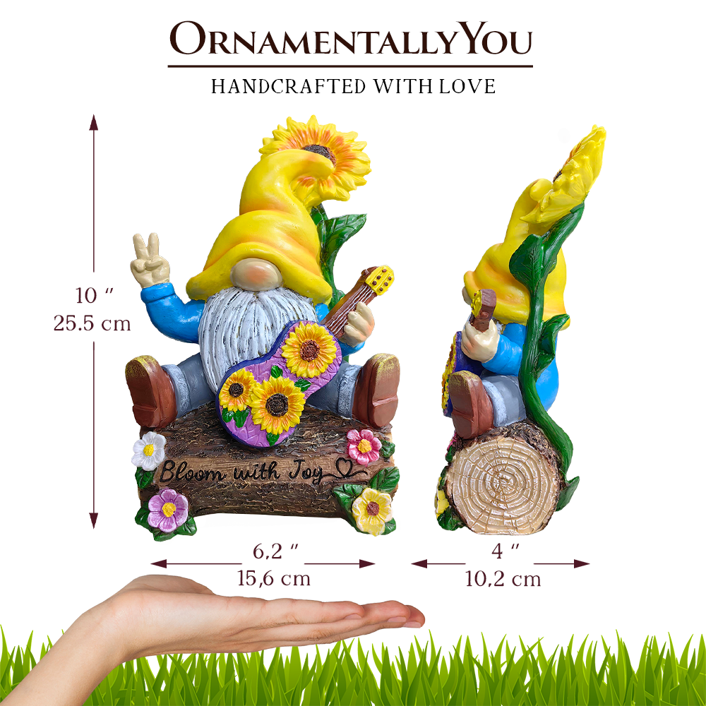 (Pre-Order) Bloom with Joy Sunflower Gnome 10" Garden Statue Figurine with Guitar, Spring and Summer Home Decoration