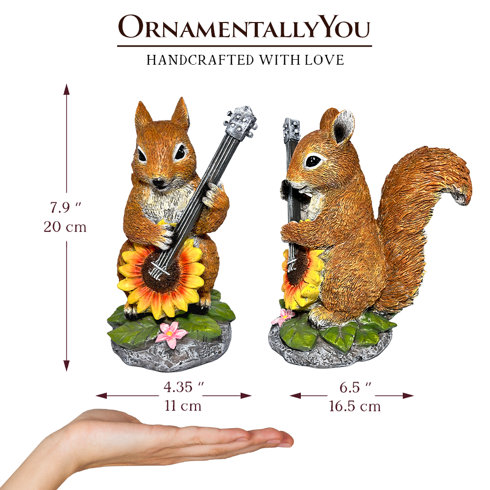 Melody of the Meadow Squirrel Garden Statue, 8" Sunflower Banjo Outdoor Decor