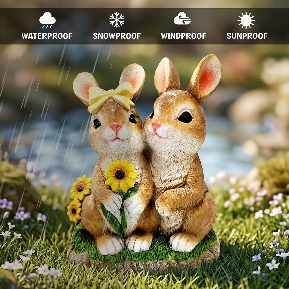 Bunny Embrace Garden Statue, 8" Hugging Rabbit Couple Figurine Outdoor Decor