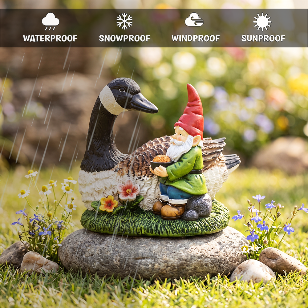 Gus the Canadian Goose & Gnorman the Gnome Garden Statue, 7" Figurine and Outdoor Decoration