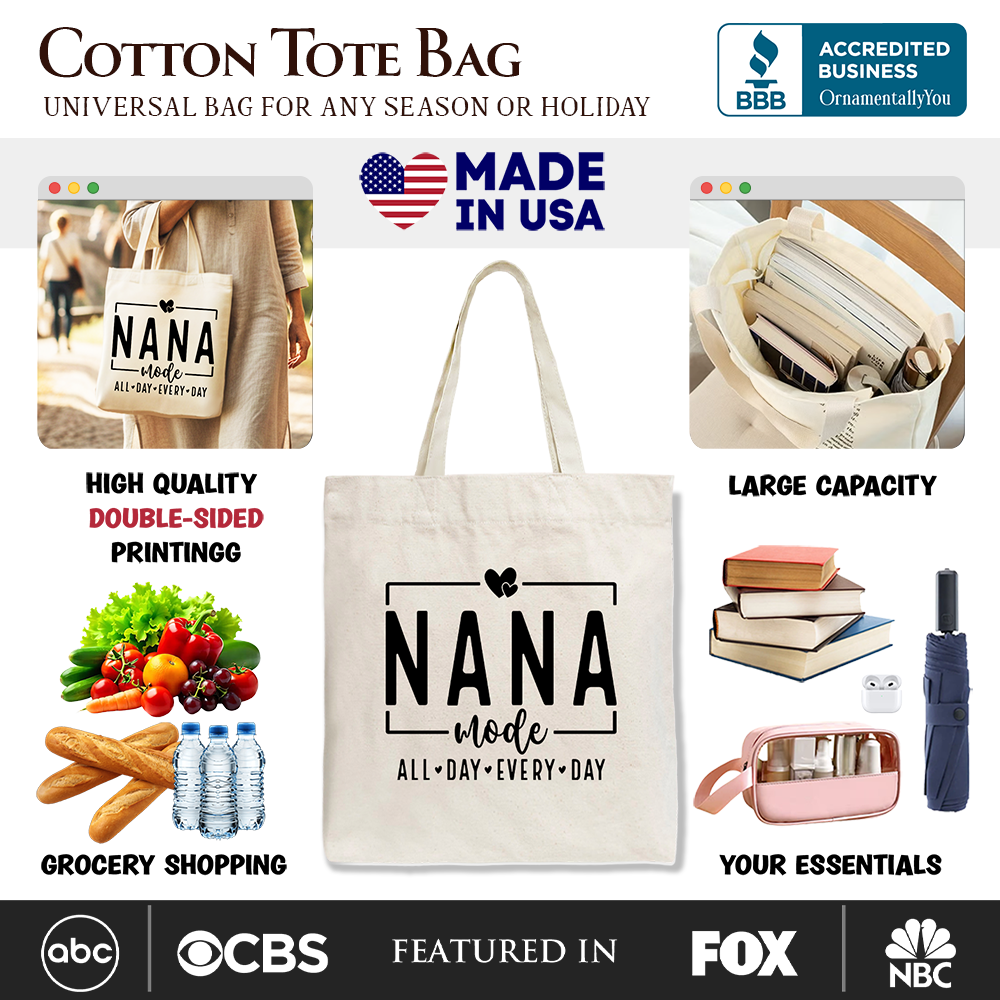 Nana Mode Canvas Tote Bag, All Day Every Day Gift Shopper for Grandma