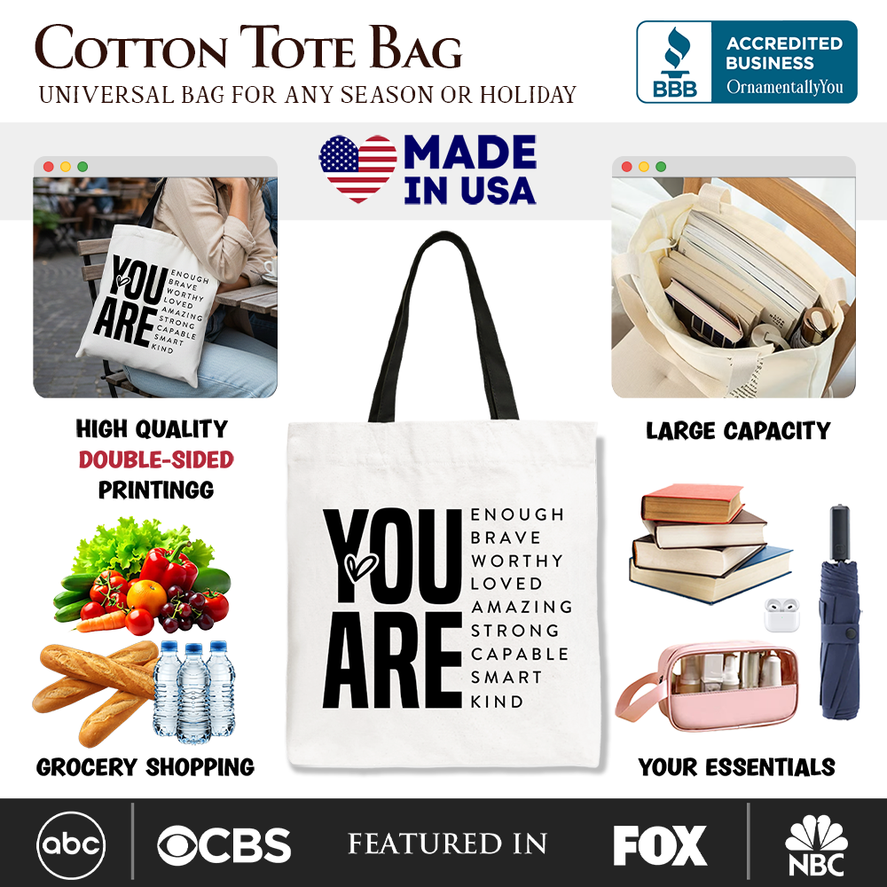 Inspirational Words Canvas Tote Bag, Minimalist Gift Shopper for Encouraging and Loving Significant Others