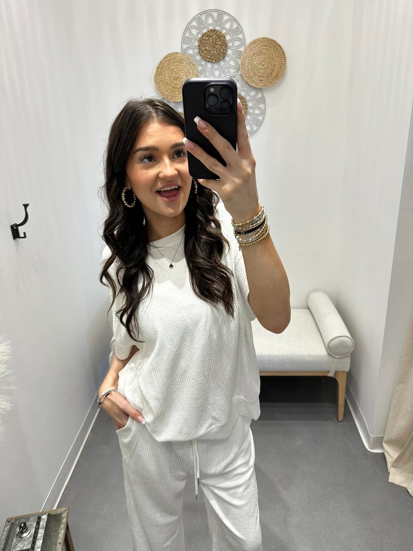 Double Take Texture Round Neck Short Sleeve T-Shirt and Wide Leg Pants