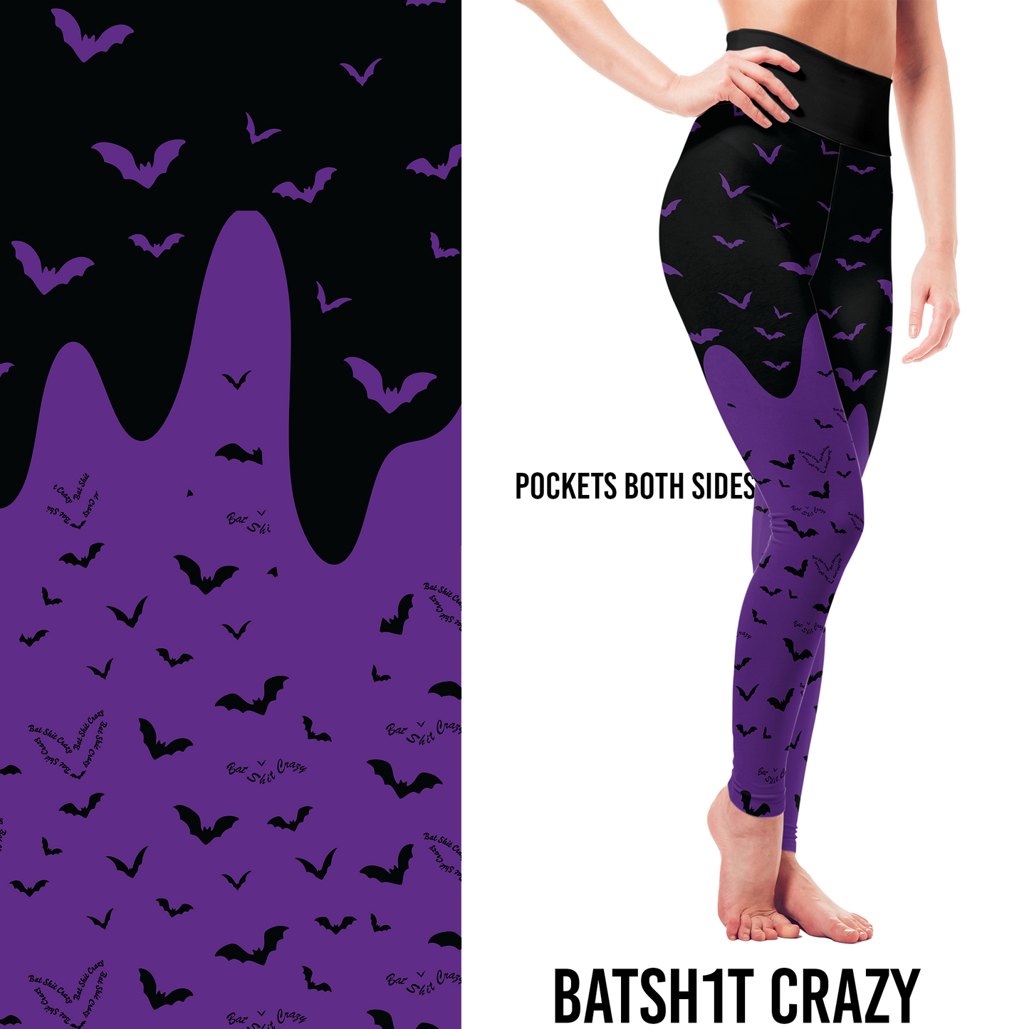 Batsh1t Crazy Purple Bat Leggings with Pockets