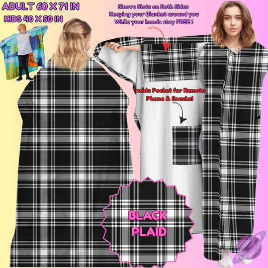 WEARABLE THROW RUN-BLACK PLAID-PREORDER CLOSING 8/31-  ETA LATE NOV./EARLY DEC.
