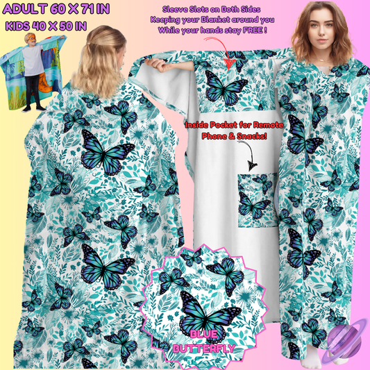 WEARABLE THROW RUN-BLUE BUTTERFLY-PREORDER CLOSING 8/31-  ETA LATE NOV./EARLY DEC.