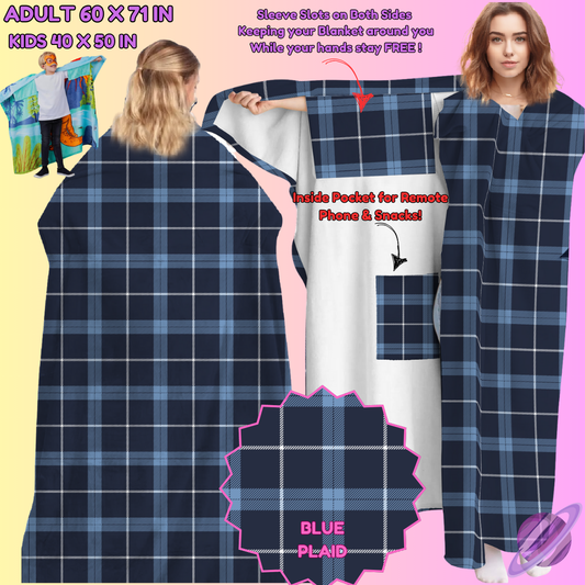 WEARABLE THROW RUN-BLUE PLAID-PREORDER CLOSING 8/31-  ETA LATE NOV./EARLY DEC.