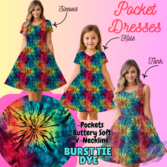 BURST TIE DYE-POCKET DRESS PREORDER-CLOSING 3/16