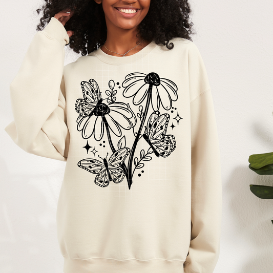 BUTTERFLY DAISY SKETCH SWEATSHIRT