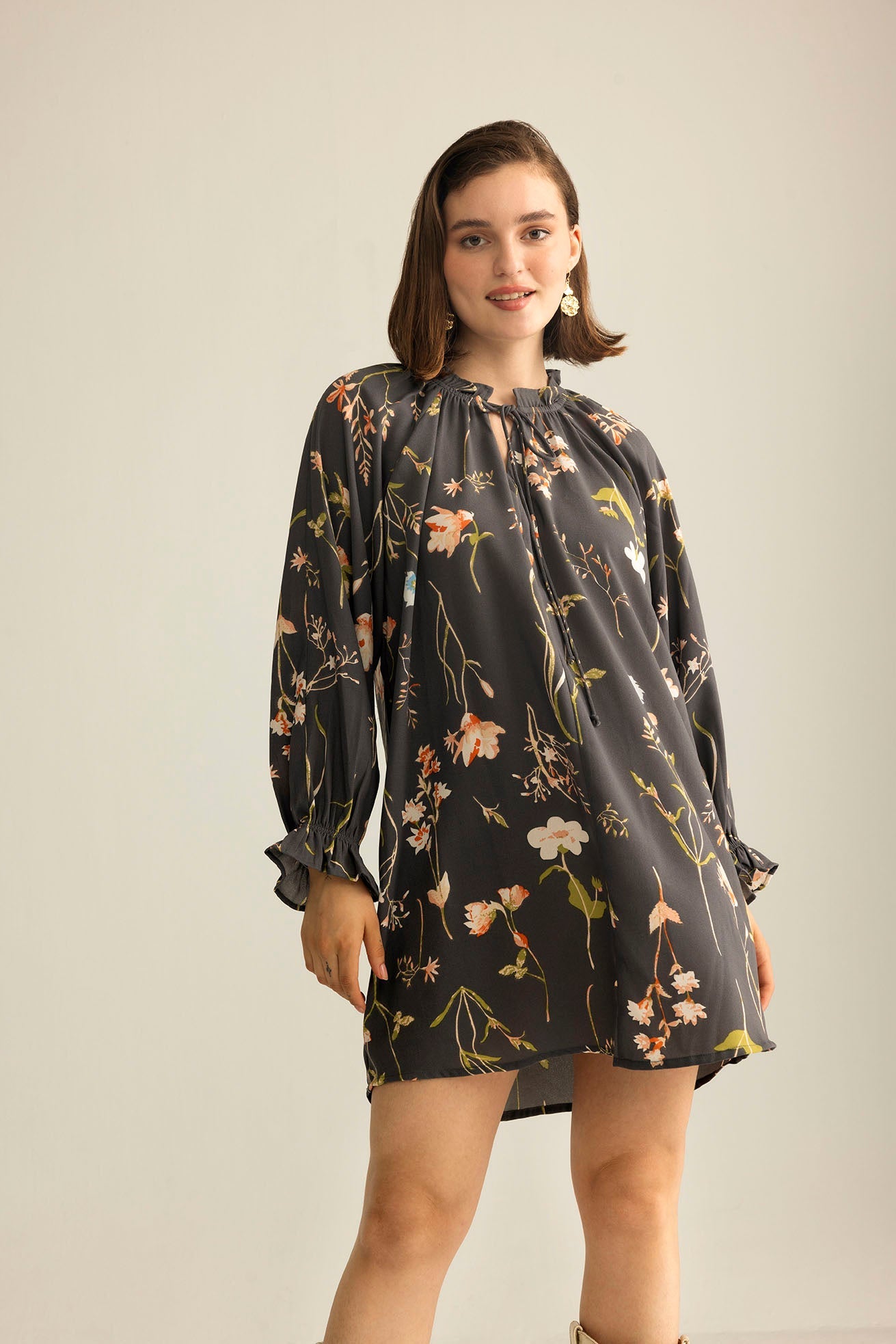 Wildflower Whisper Mini Dress in Dusk Grey