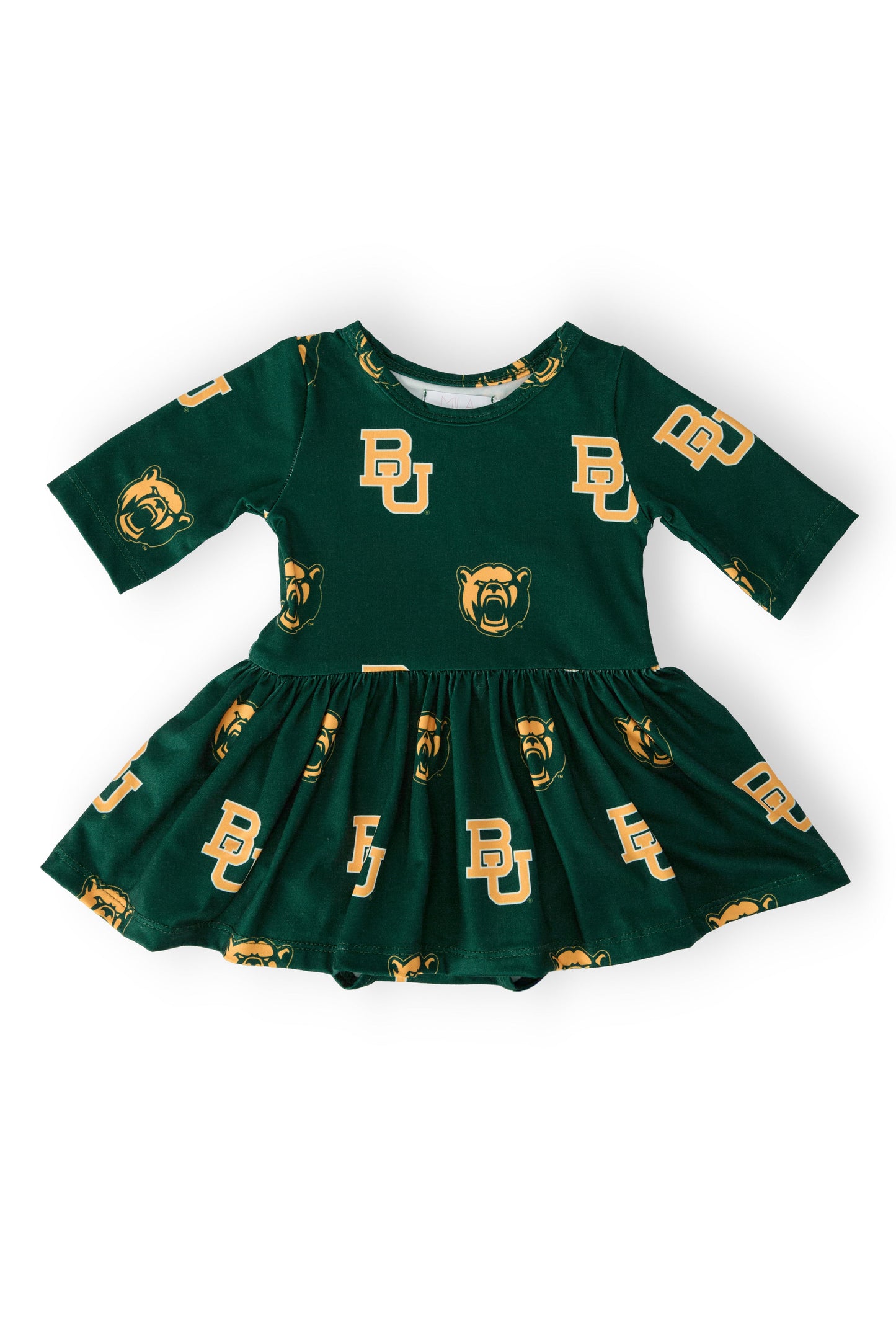 Baylor Green Bear 3/4 Sleeve Twirl Bodysuit