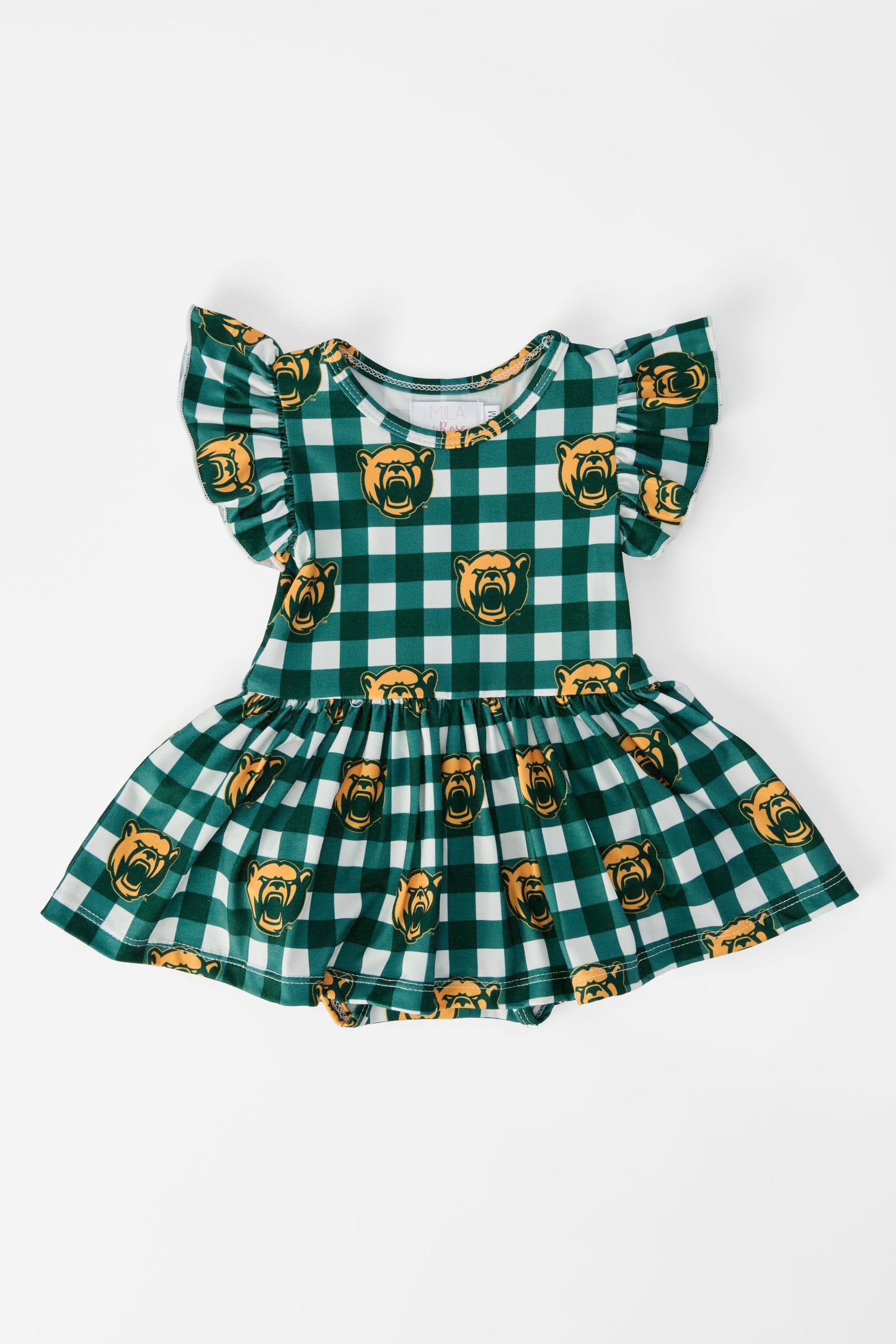 Baylor Plaid Bear Flutter Twirl Bodysuit