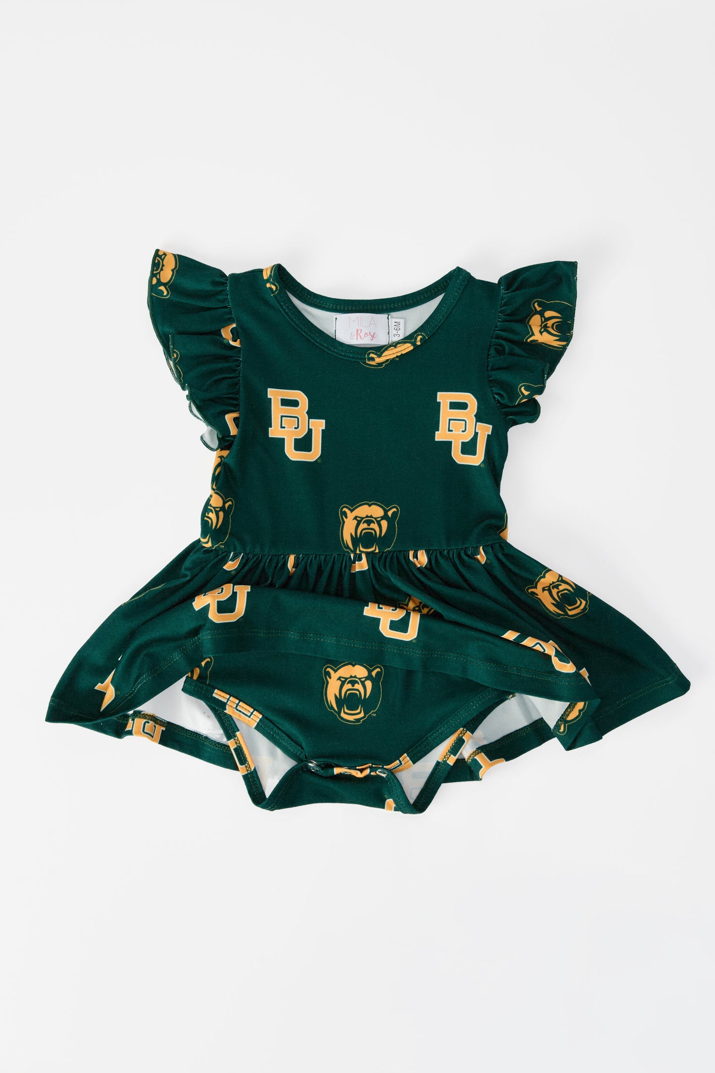 Baylor Green Bear Flutter Twirl Bodysuit